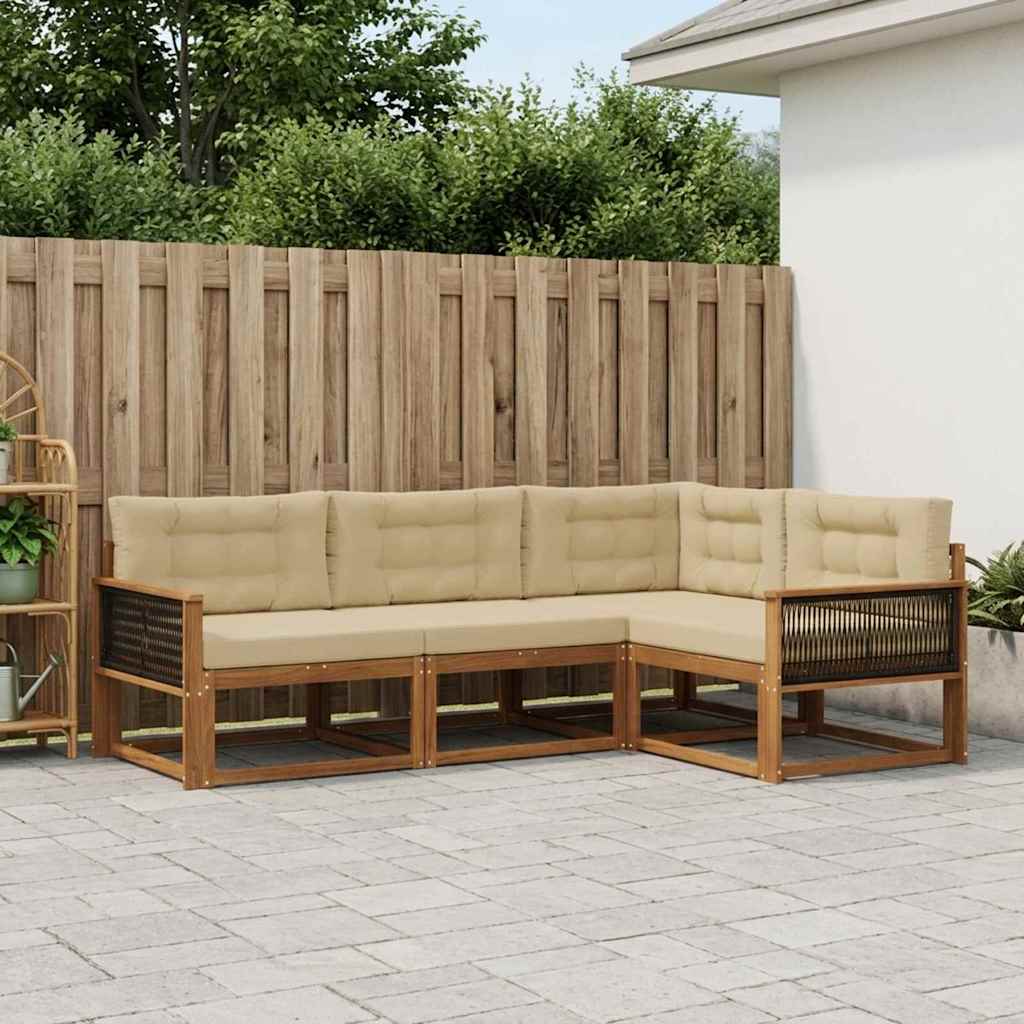 vidaXL Zestaw sof na zewnątrz z poduszką 4 pcs Naturalny i Beżowy