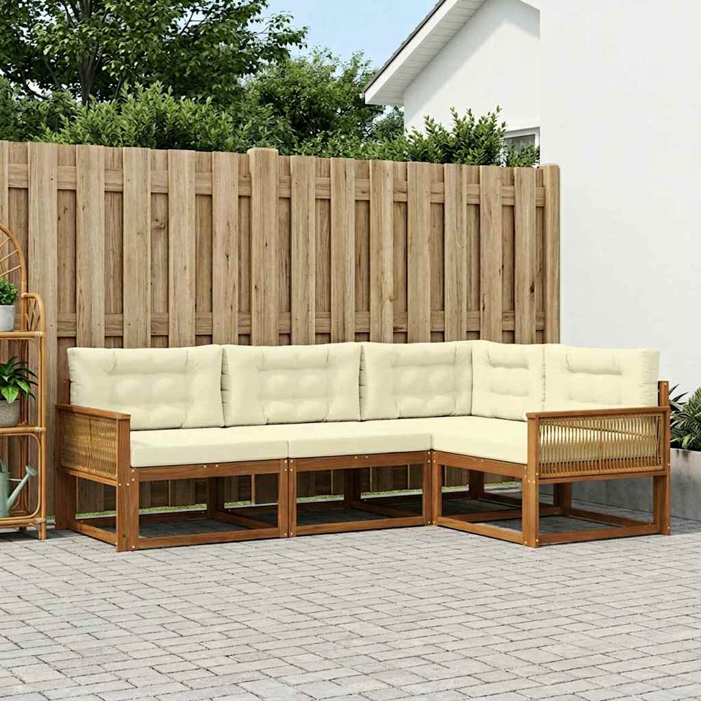 vidaXL Zestaw sof na zewnątrz z poduszką 4 pcs Naturalny i Kremowy