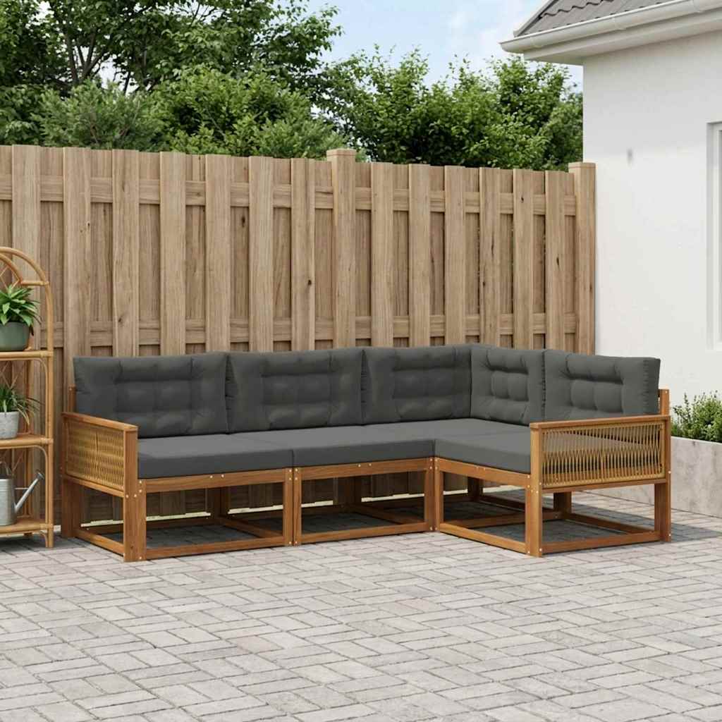 vidaXL Zestaw sof na zewnątrz z poduszką 4 pcs Naturalny i Antracytowy