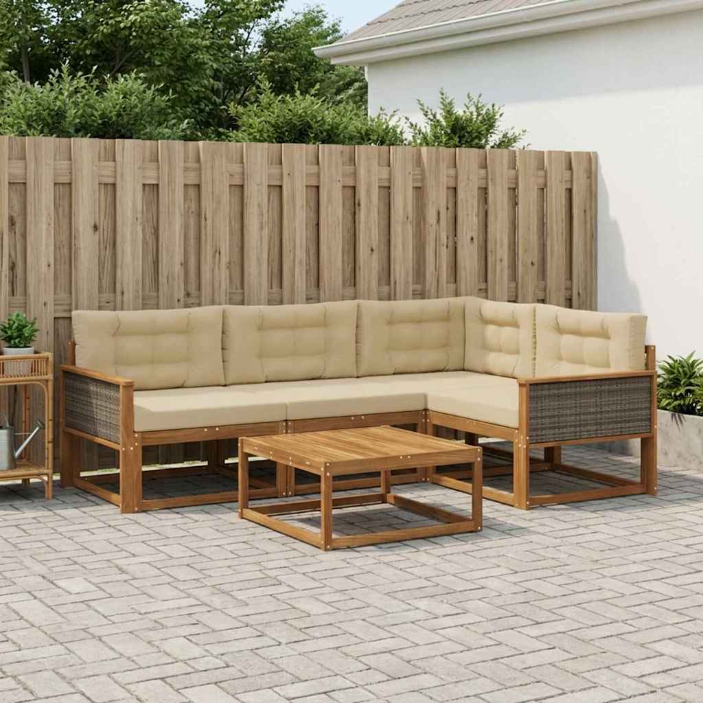 vidaXL Zestaw sof na zewnątrz z poduszką 5 pcs Naturalny i Beżowy