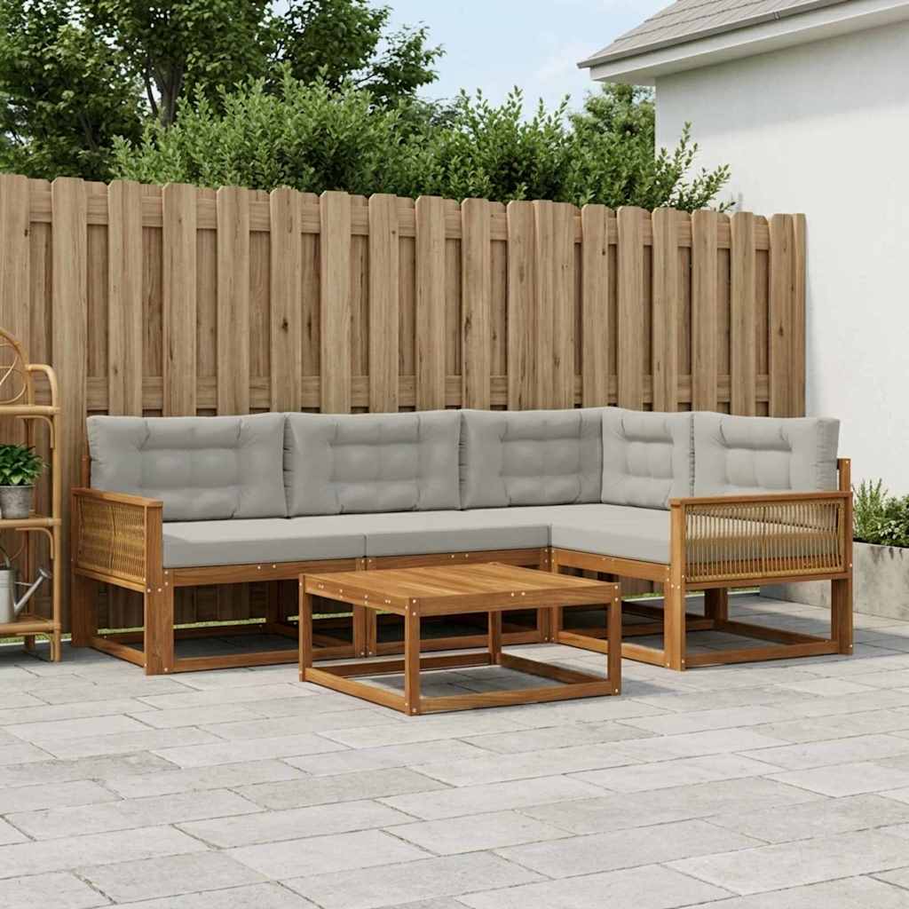 vidaXL Zestaw sof na zewnątrz z poduszką 5 pcs Naturalny i jasnoszary