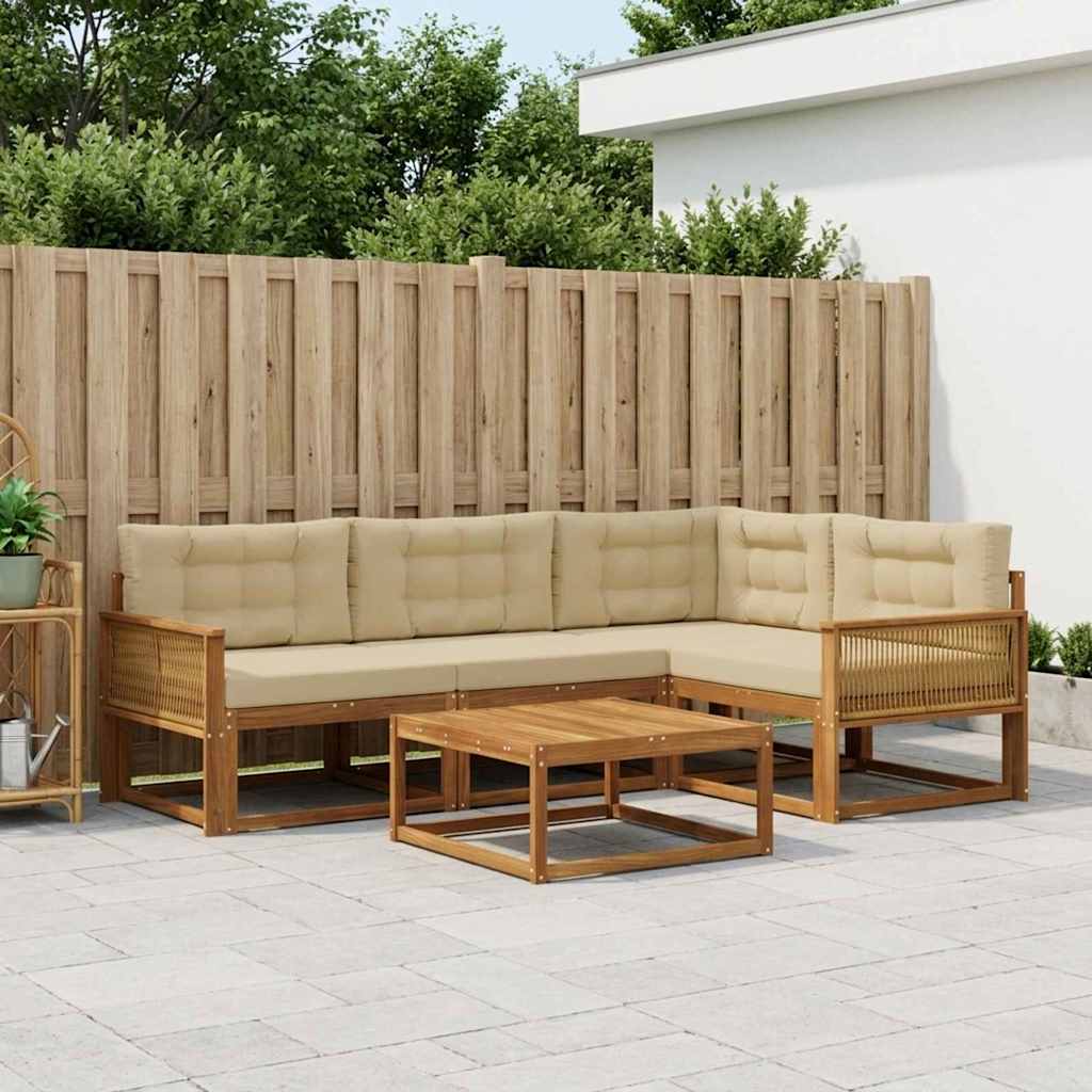 vidaXL Zestaw sof na zewnątrz z poduszką 5 pcs Naturalny i Beżowy