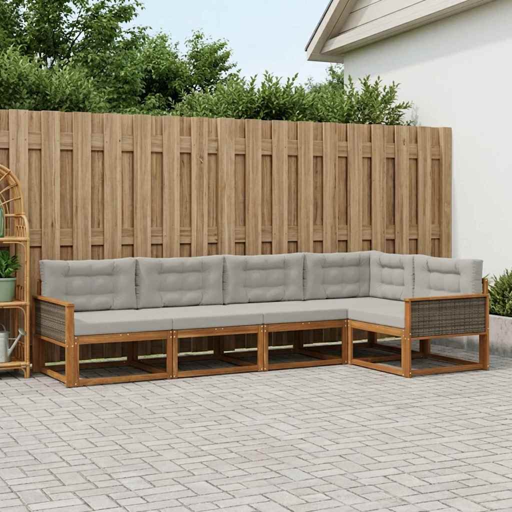 vidaXL Zestaw sof na zewnątrz 5 pcs Naturalny i jasnoszary