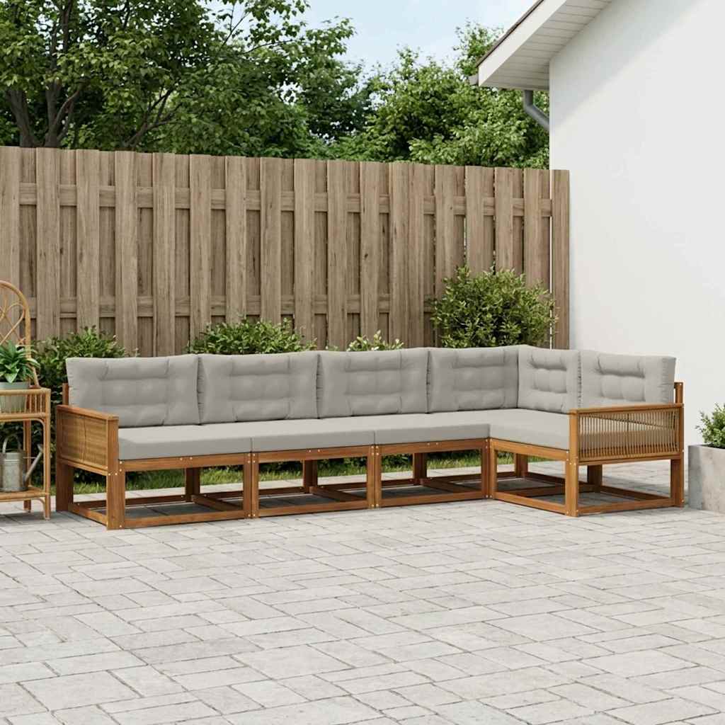 vidaXL Zestaw sof na zewnątrz 5 pcs Naturalny i jasnoszary