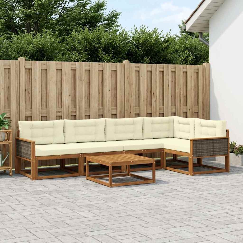 vidaXL Zestaw sof na zewnątrz z poduszką 6 pcs Naturalny i Kremowy