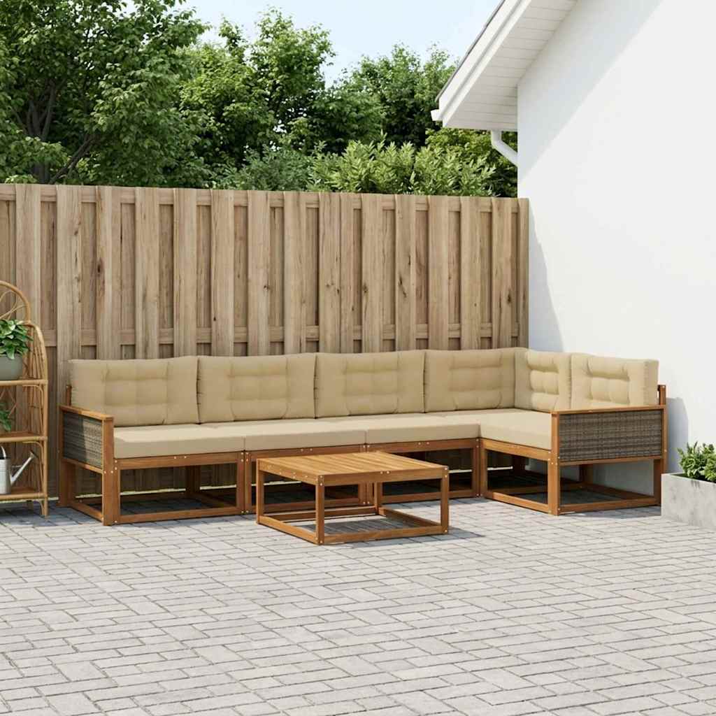 vidaXL Zestaw sof na zewnątrz z poduszką 6 pcs Naturalny i Beżowy