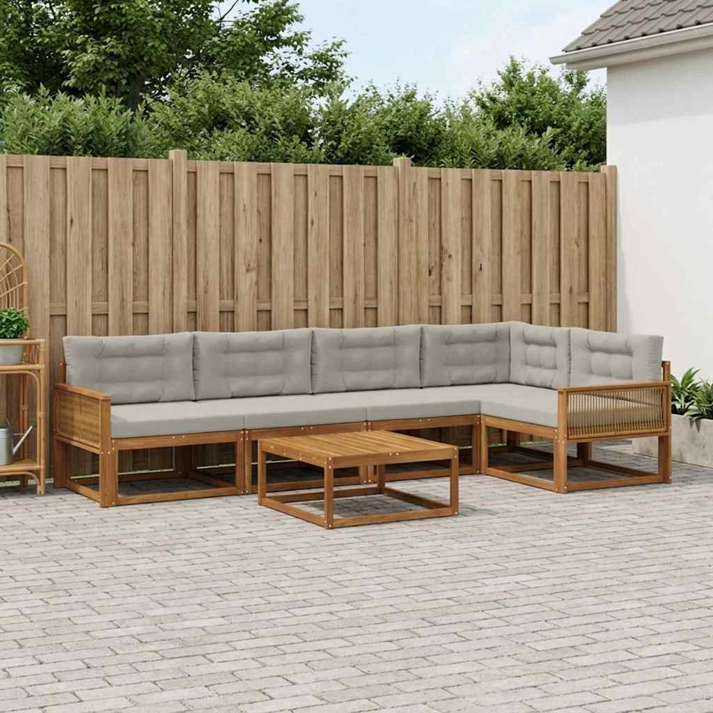 vidaXL Zestaw sof na zewnątrz z poduszką 6 pcs Naturalny i jasnoszary