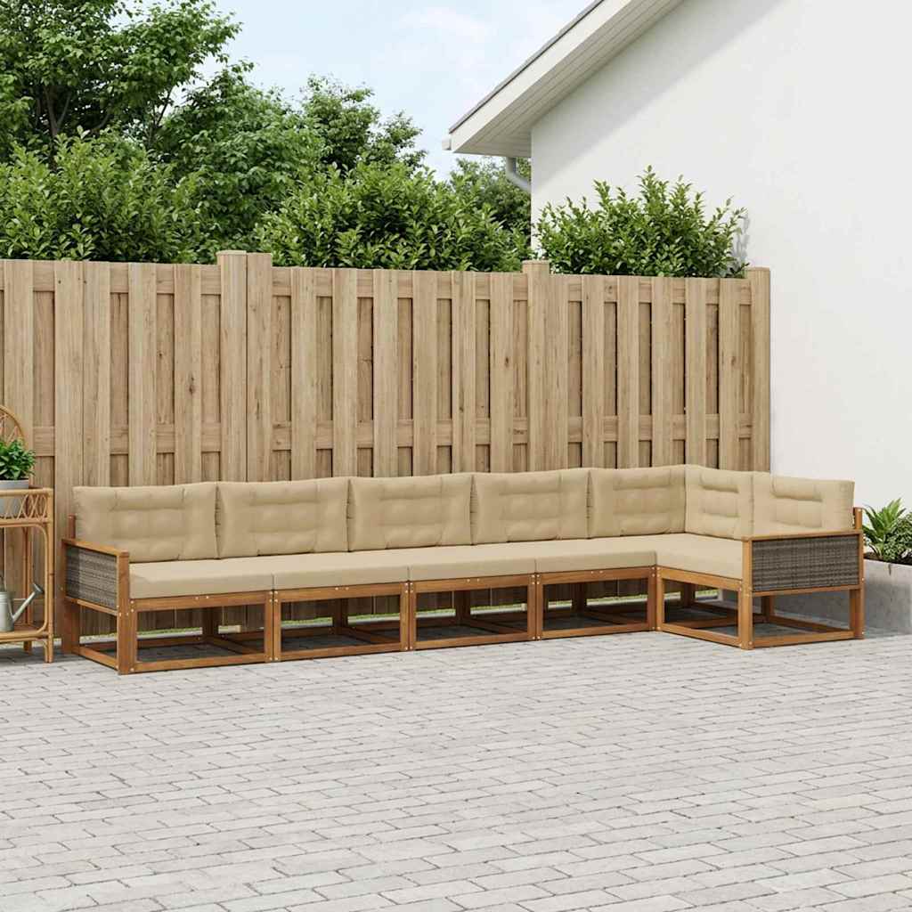 vidaXL Zestaw sof na zewnątrz z poduszką 6 pcs Naturalny i Beżowy
