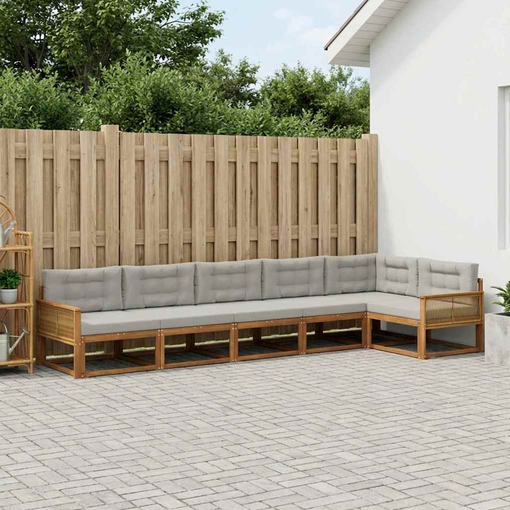 vidaXL Zestaw sof na zewnątrz z poduszką 6 pcs Naturalny i jasnoszary