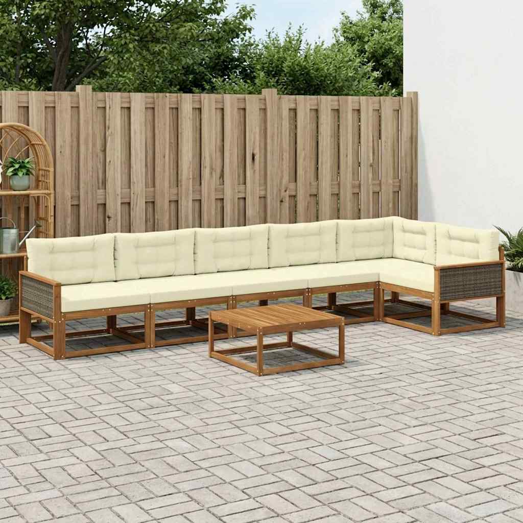 vidaXL Zestaw sof na zewnątrz z poduszką 7 pcs Naturalny i Kremowy