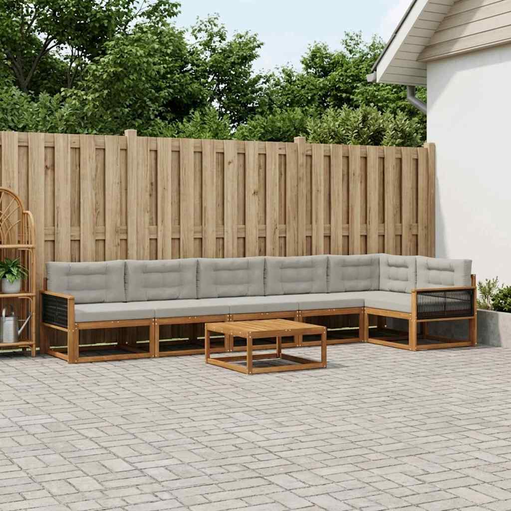 vidaXL Zestaw sof na zewnątrz z poduszką 7 pcs Naturalny i jasnoszary