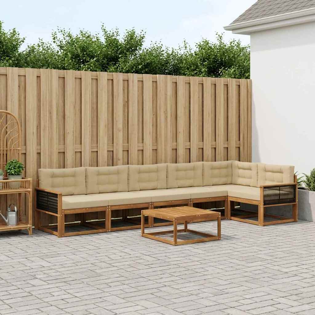 vidaXL Zestaw sof na zewnątrz z poduszką 7 pcs Naturalny i Beżowy
