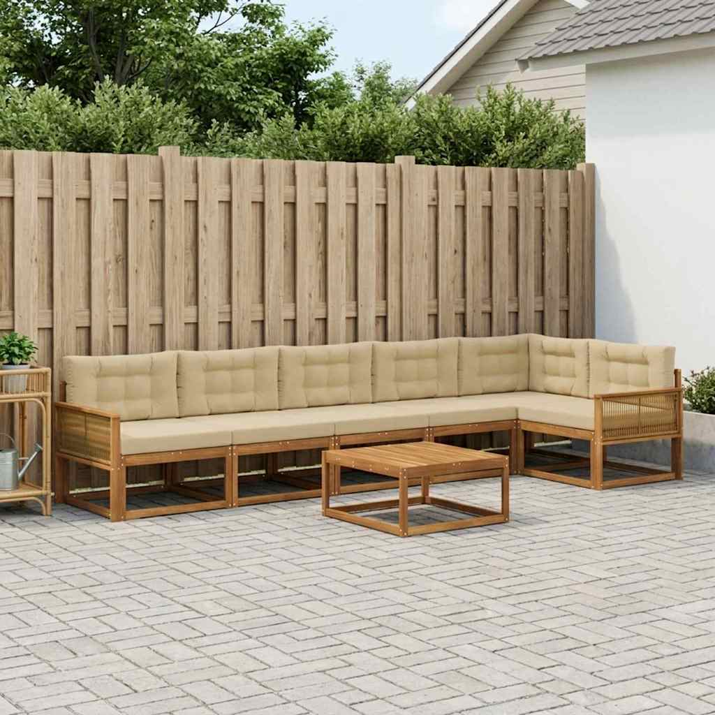 vidaXL Zestaw sof na zewnątrz z poduszką 7 pcs Naturalny i Beżowy