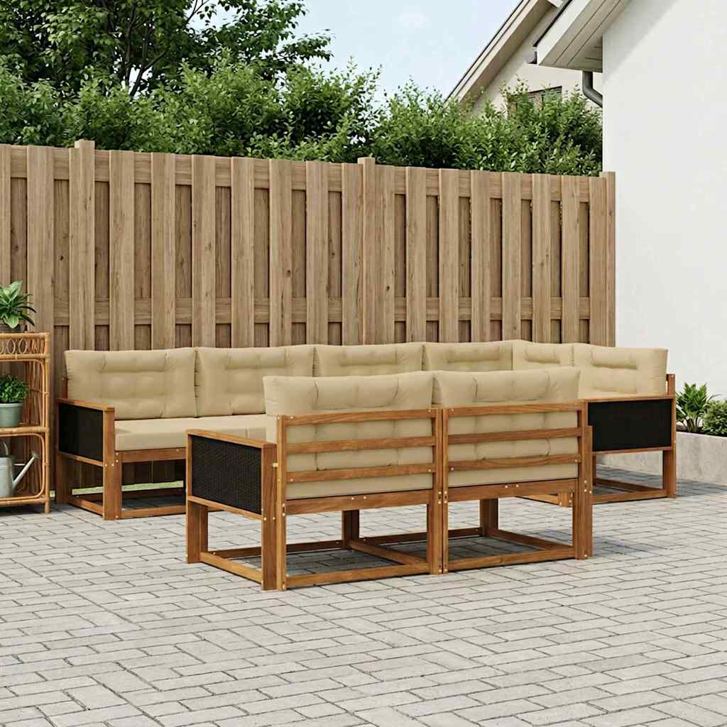 vidaXL Zestaw sof na zewnątrz z poduszką 7 pcs Naturalny i Beżowy