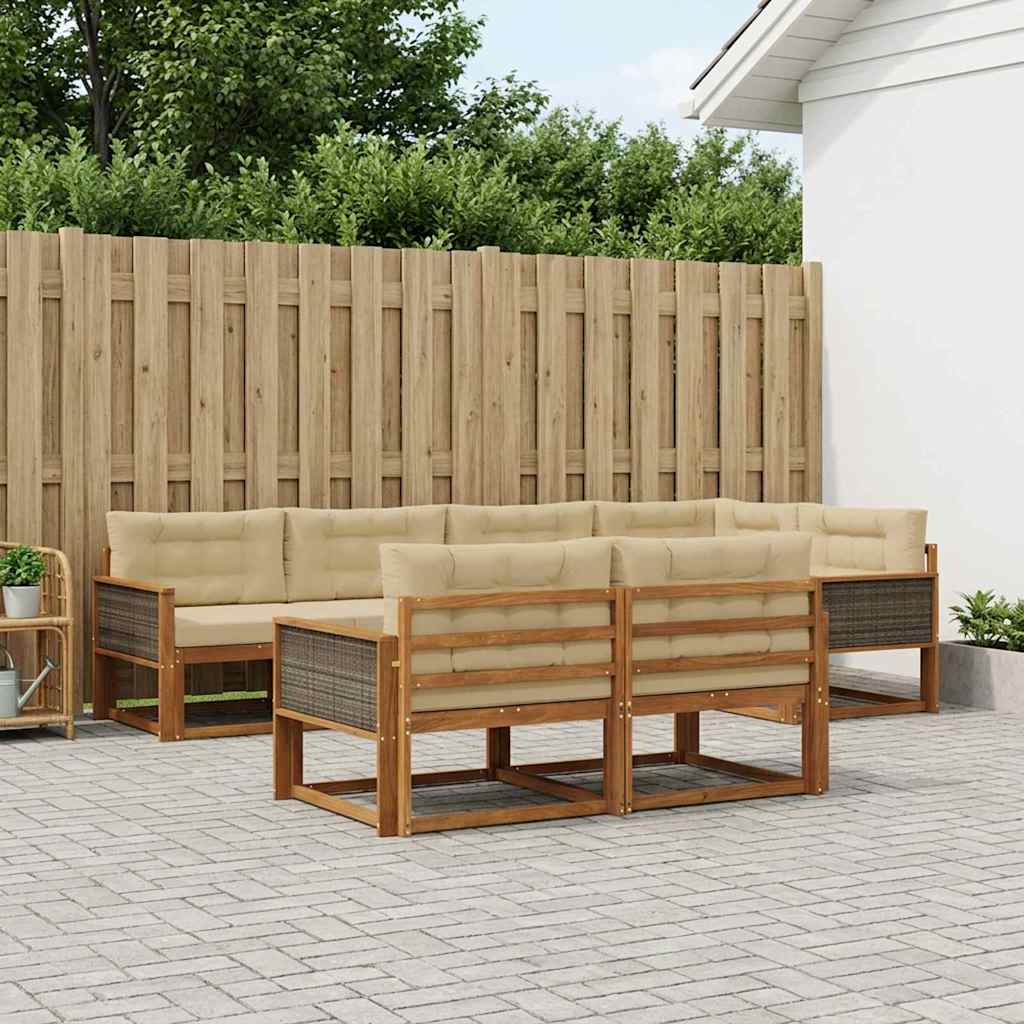 vidaXL Zestaw sof na zewnątrz z poduszką 7 pcs Naturalny i Beżowy