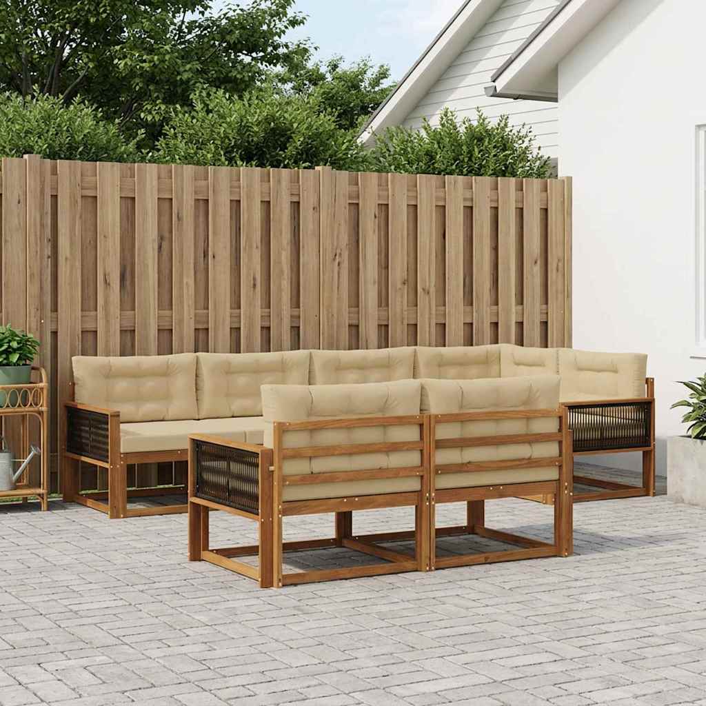 vidaXL Zestaw sof na zewnątrz z poduszką 7 pcs Naturalny i Beżowy