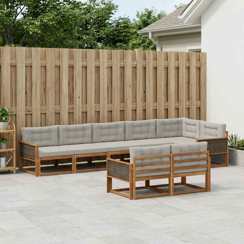 vidaXL Zestaw sof na zewnątrz 8 pcs Naturalny i jasnoszary
