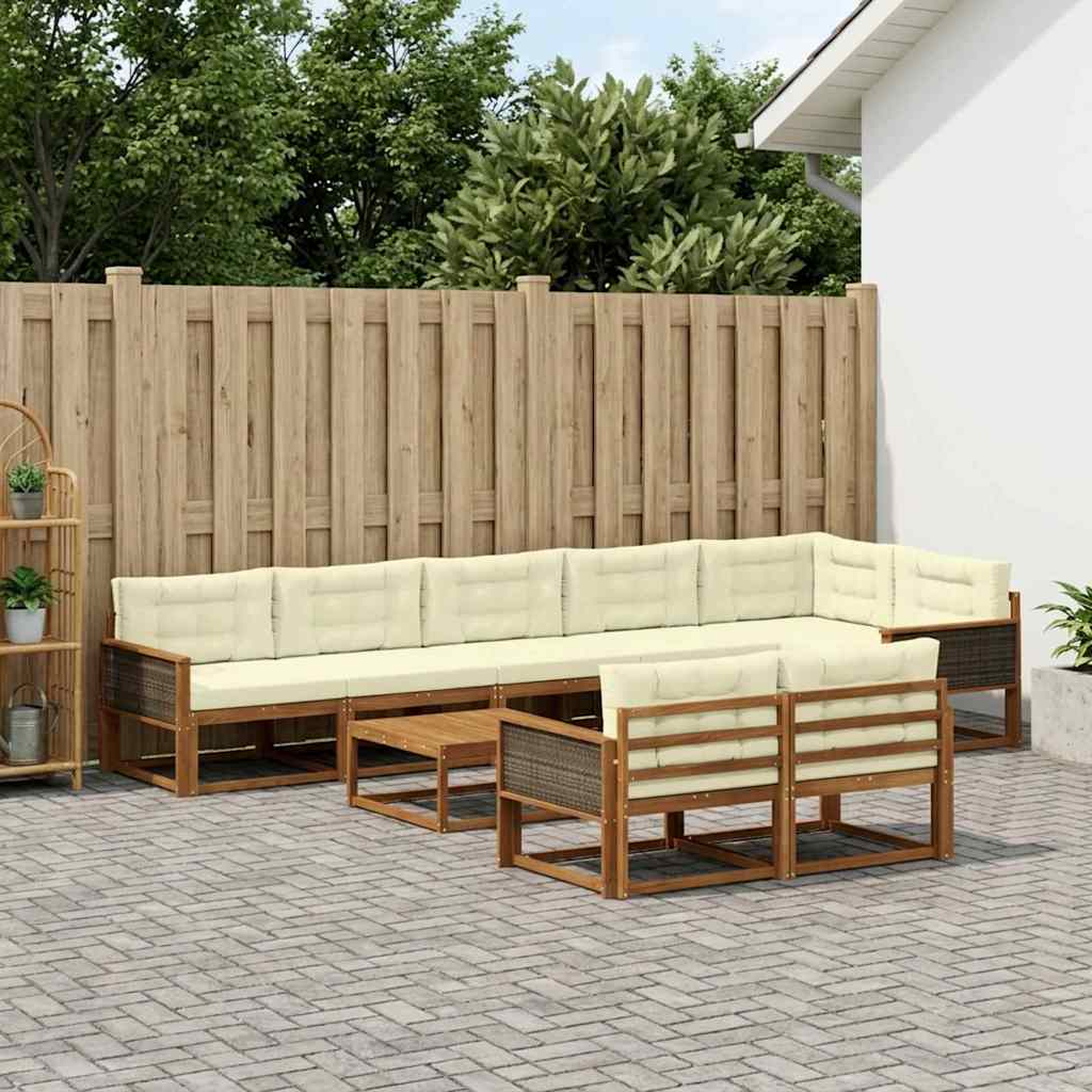vidaXL Zestaw sof na zewnątrz z poduszką 9 pcs Naturalny i Kremowy