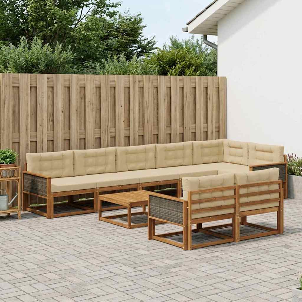 vidaXL Zestaw sof na zewnątrz z poduszką 9 pcs Naturalny i Beżowy