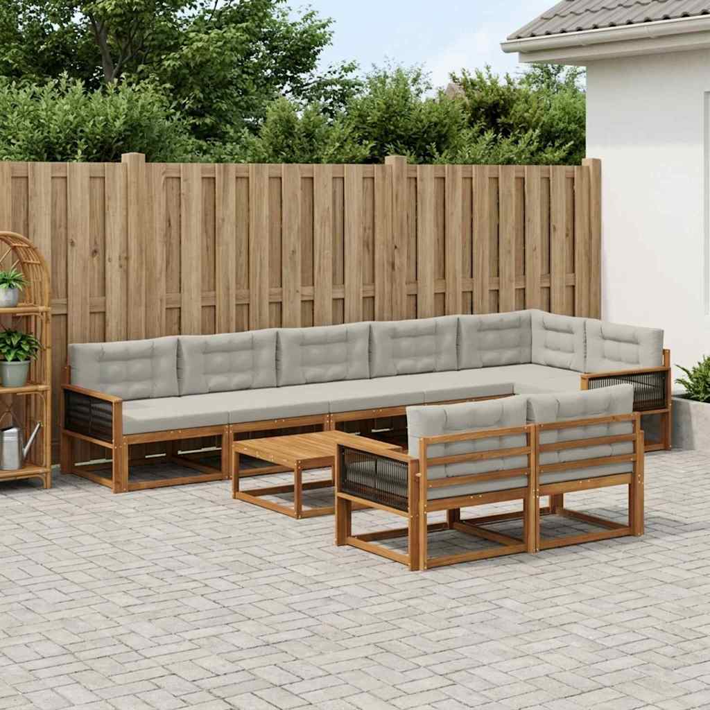 vidaXL Zestaw sof na zewnątrz z poduszką 9 pcs Naturalny i jasnoszary