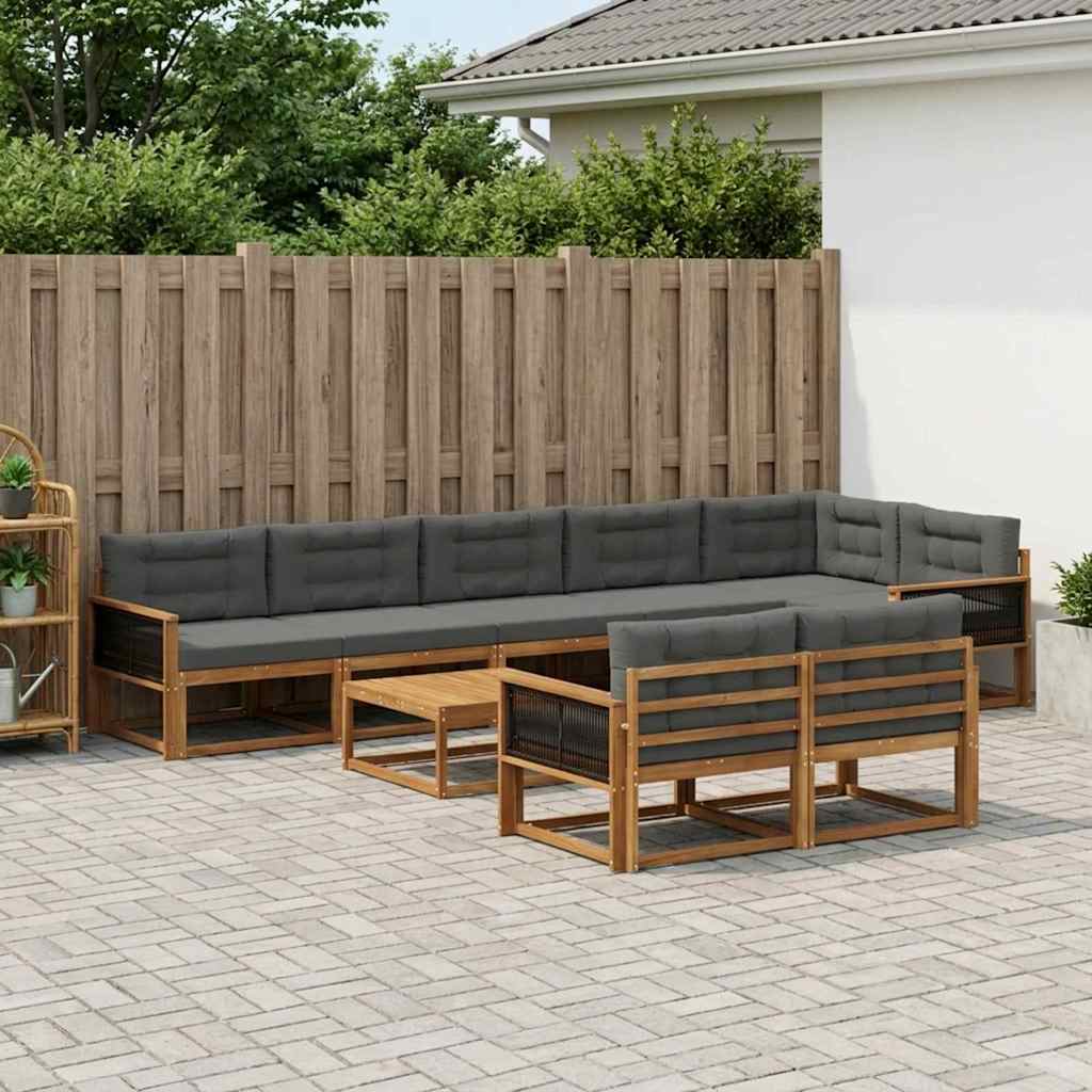 vidaXL Zestaw sof na zewnątrz z poduszką 9 pcs Naturalny i Antracytowy