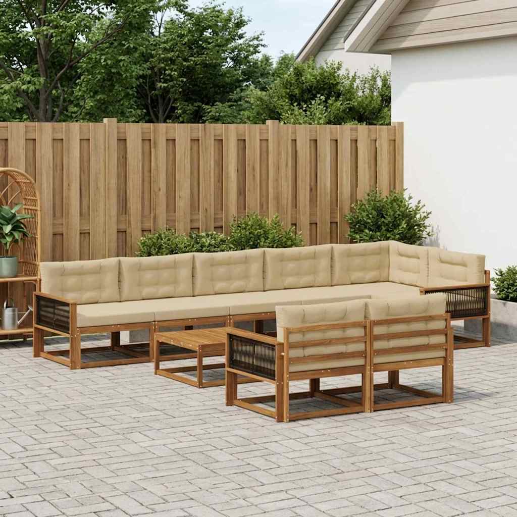 vidaXL Zestaw sof na zewnątrz z poduszką 9 pcs Naturalny i Beżowy