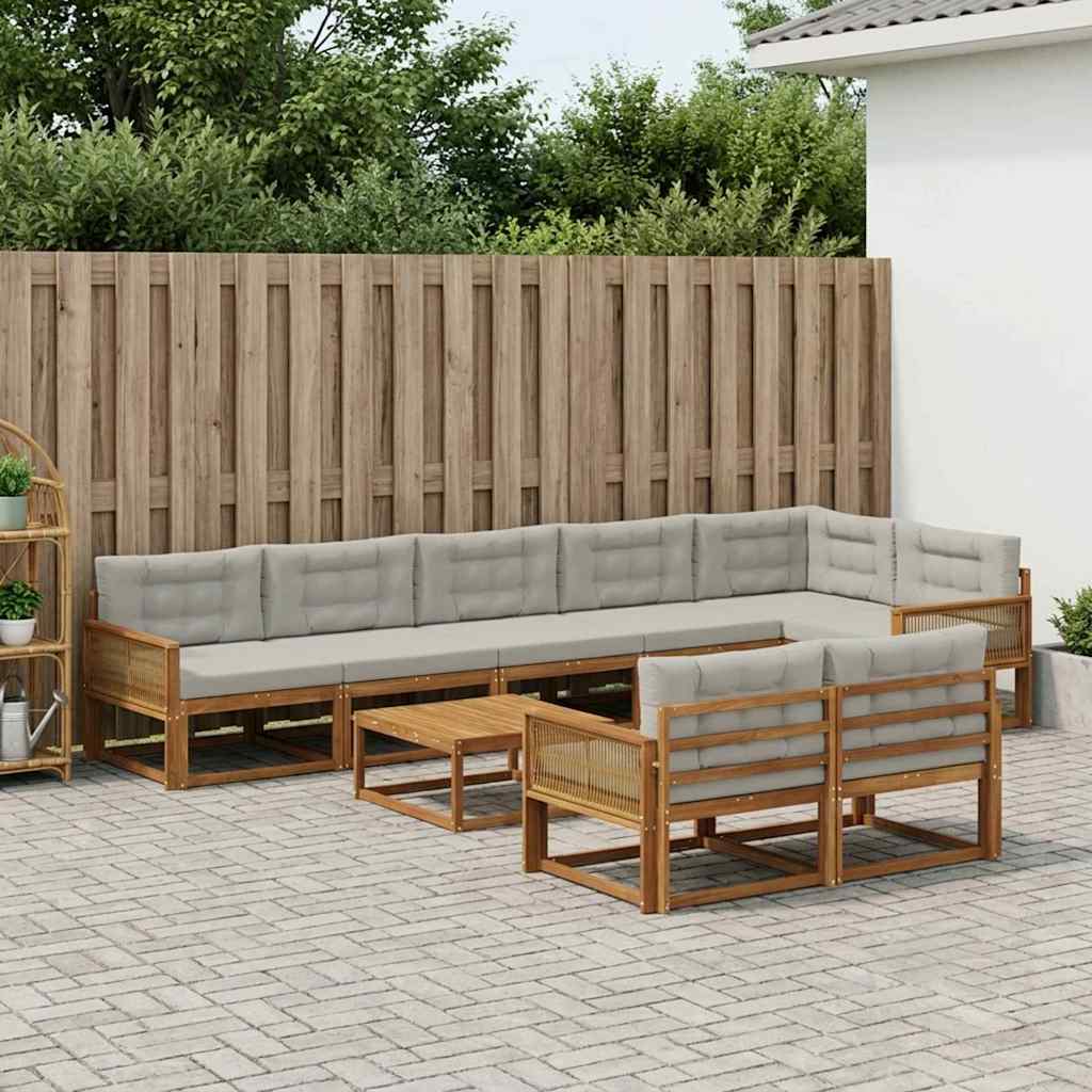 vidaXL Zestaw sof na zewnątrz z poduszką 9 pcs Naturalny i jasnoszary