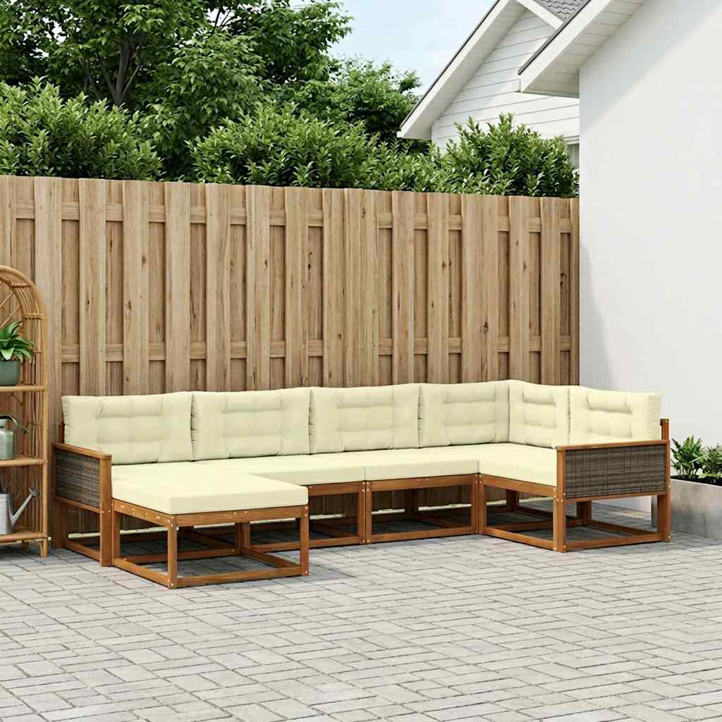 vidaXL Zestaw sof na zewnątrz 6 pcs Naturalny i Kremowy