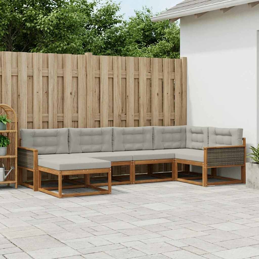 vidaXL Zestaw sof na zewnątrz z poduszką 6 pcs Naturalny i jasnoszary
