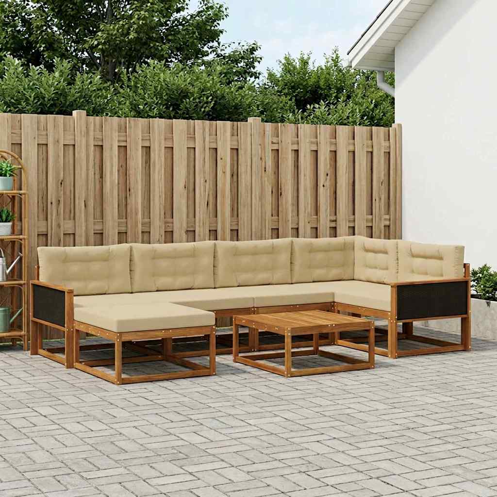 vidaXL Zestaw sof na zewnątrz z poduszką 7 pcs Naturalny i Beżowy
