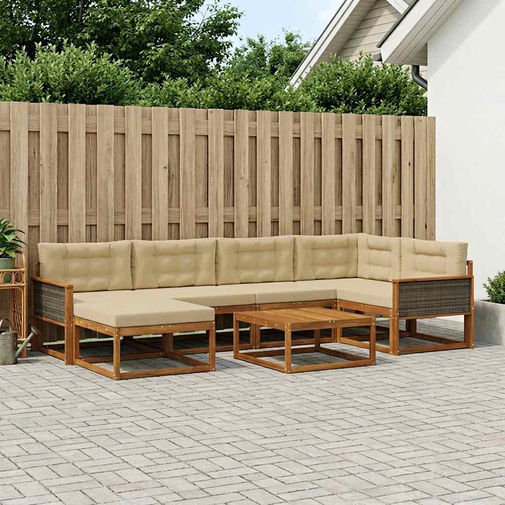 vidaXL Zestaw sof na zewnątrz z poduszką 7 pcs Naturalny i Beżowy