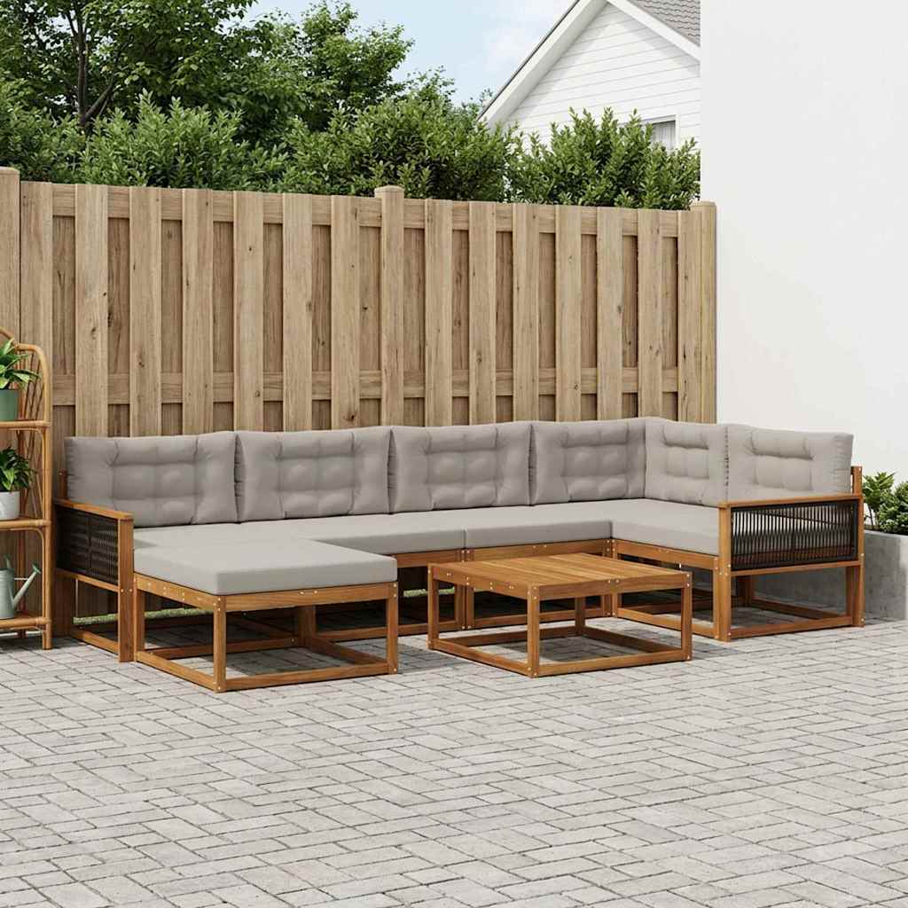 vidaXL Zestaw sof na zewnątrz z poduszką 7 pcs Naturalny i jasnoszary