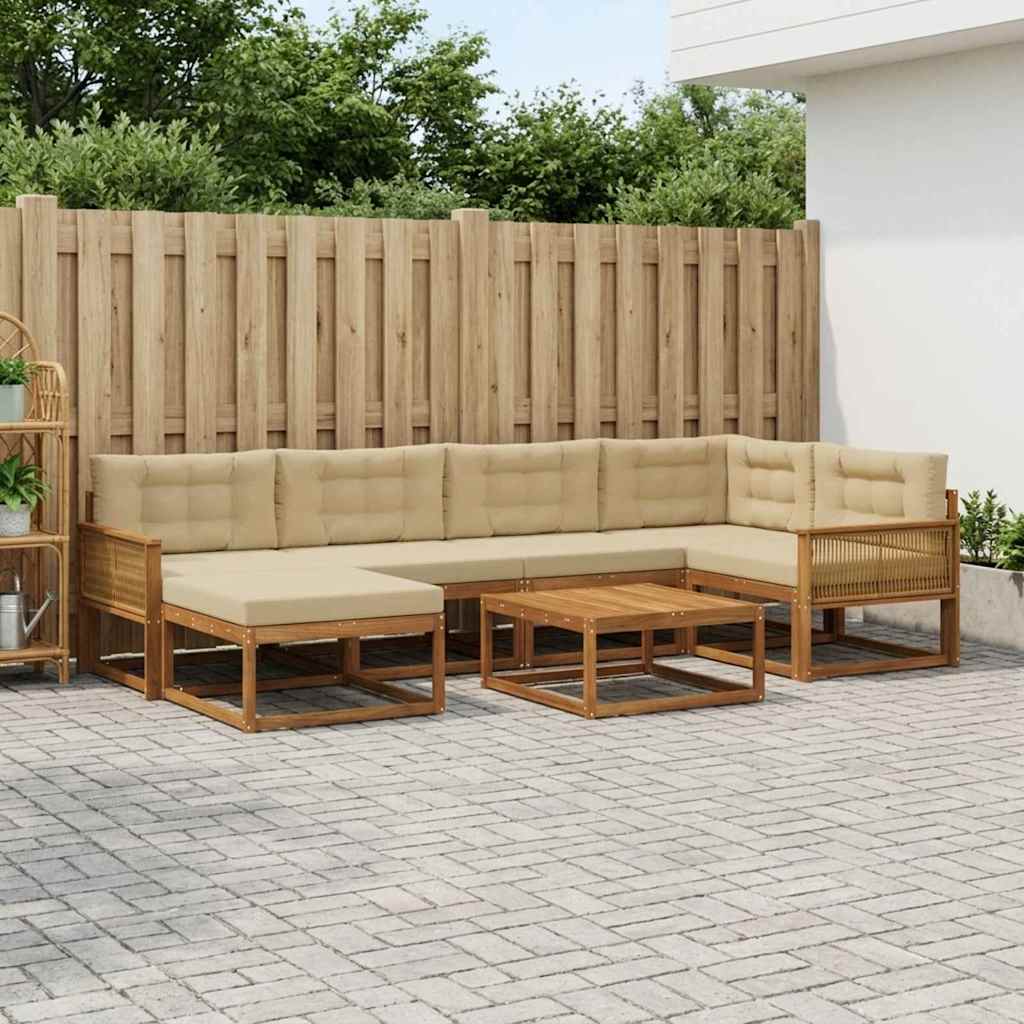 vidaXL Zestaw sof na zewnątrz z poduszką 7 pcs Naturalny i Beżowy