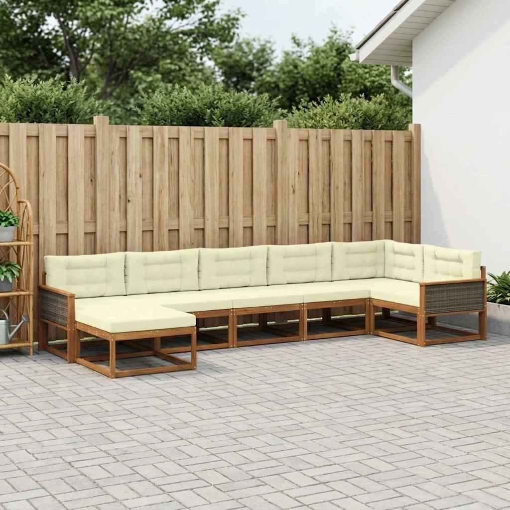 vidaXL Zestaw sof na zewnątrz z poduszką 7 pcs Naturalny i Kremowy