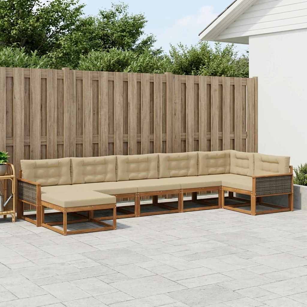 vidaXL Zestaw sof na zewnątrz z poduszką 7 pcs Naturalny i Beżowy