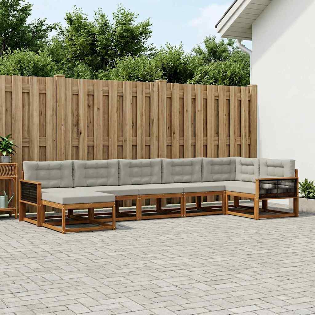 vidaXL Zestaw sof na zewnątrz z poduszką 7 pcs Naturalny i jasnoszary