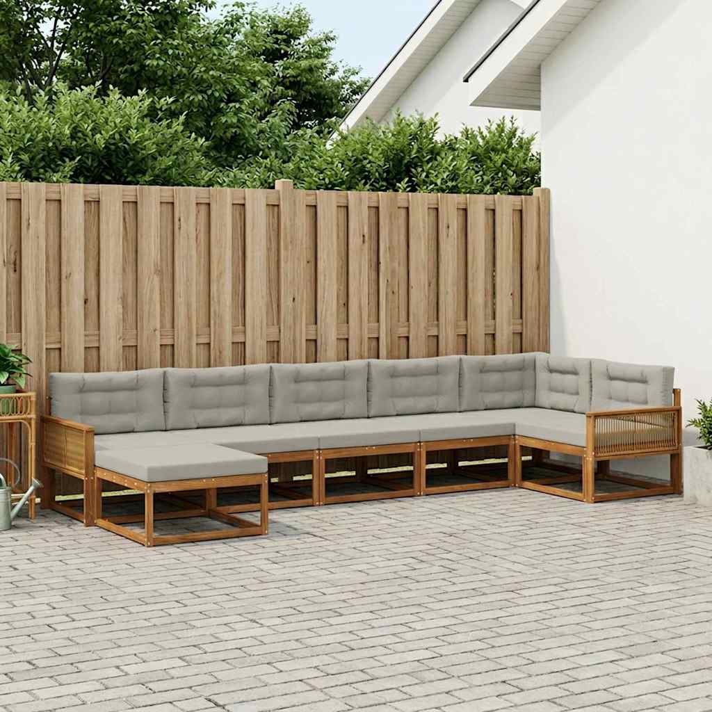 vidaXL Zestaw sof na zewnątrz z poduszką 7 pcs Naturalny i jasnoszary