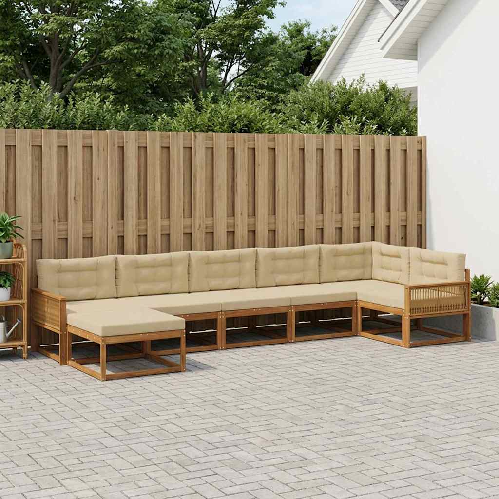 vidaXL Zestaw sof na zewnątrz z poduszką 7 pcs Naturalny i Beżowy