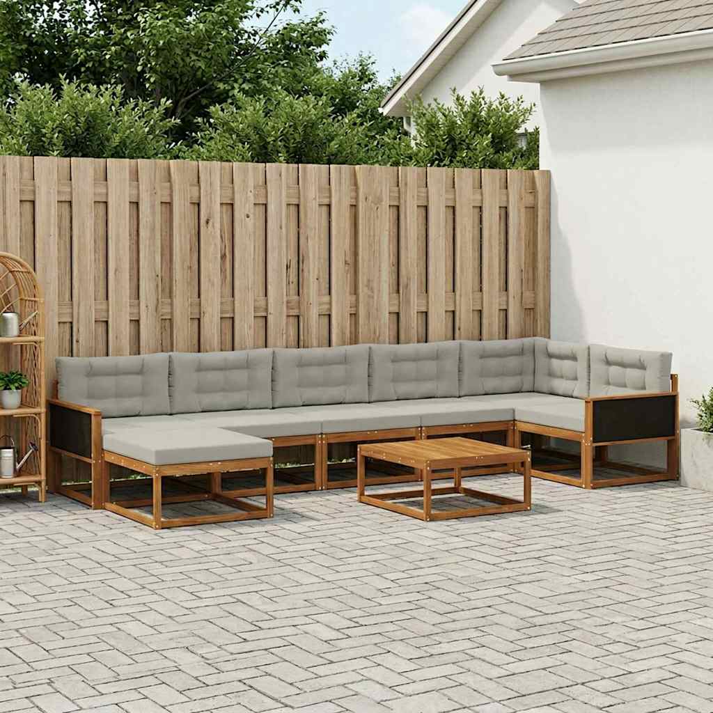 vidaXL Zestaw sof na zewnątrz z poduszką 8 pcs Naturalny i jasnoszary