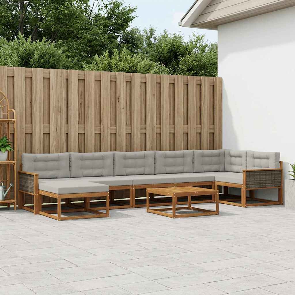 vidaXL Zestaw sof na zewnątrz z poduszką 8 pcs Naturalny i jasnoszary