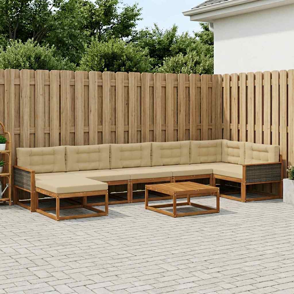 vidaXL Zestaw sof na zewnątrz z poduszką 8 pcs Naturalny i Beżowy