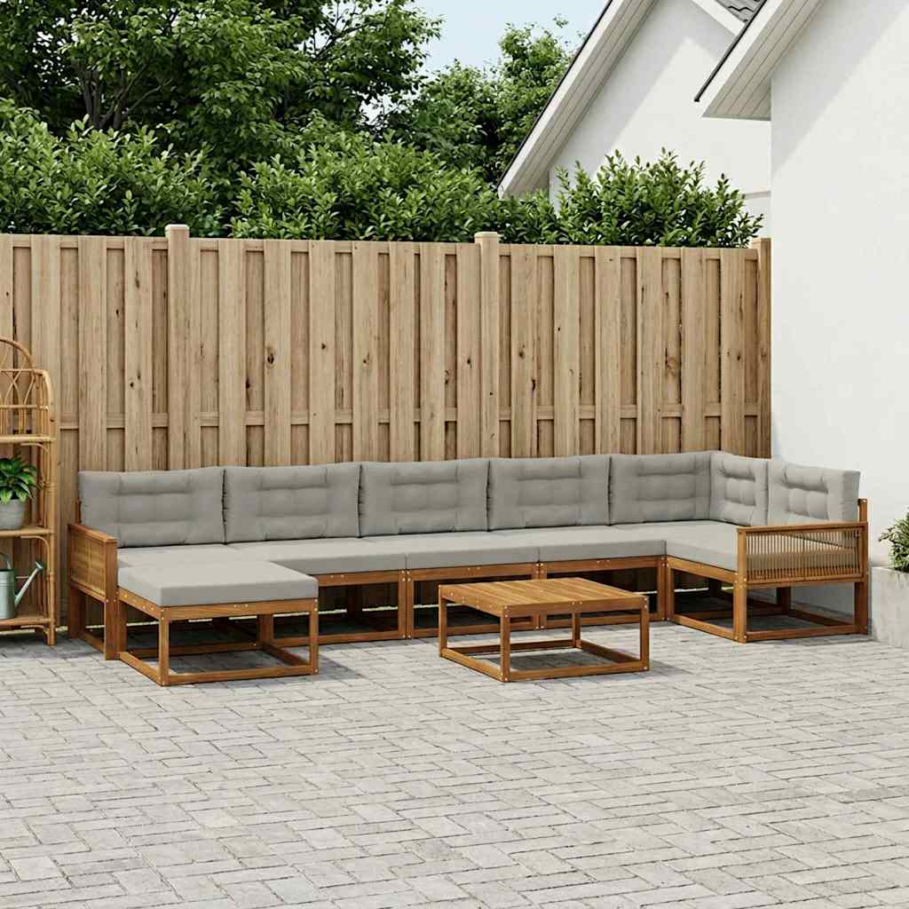 vidaXL Zestaw sof na zewnątrz z poduszką 8 pcs Naturalny i jasnoszary