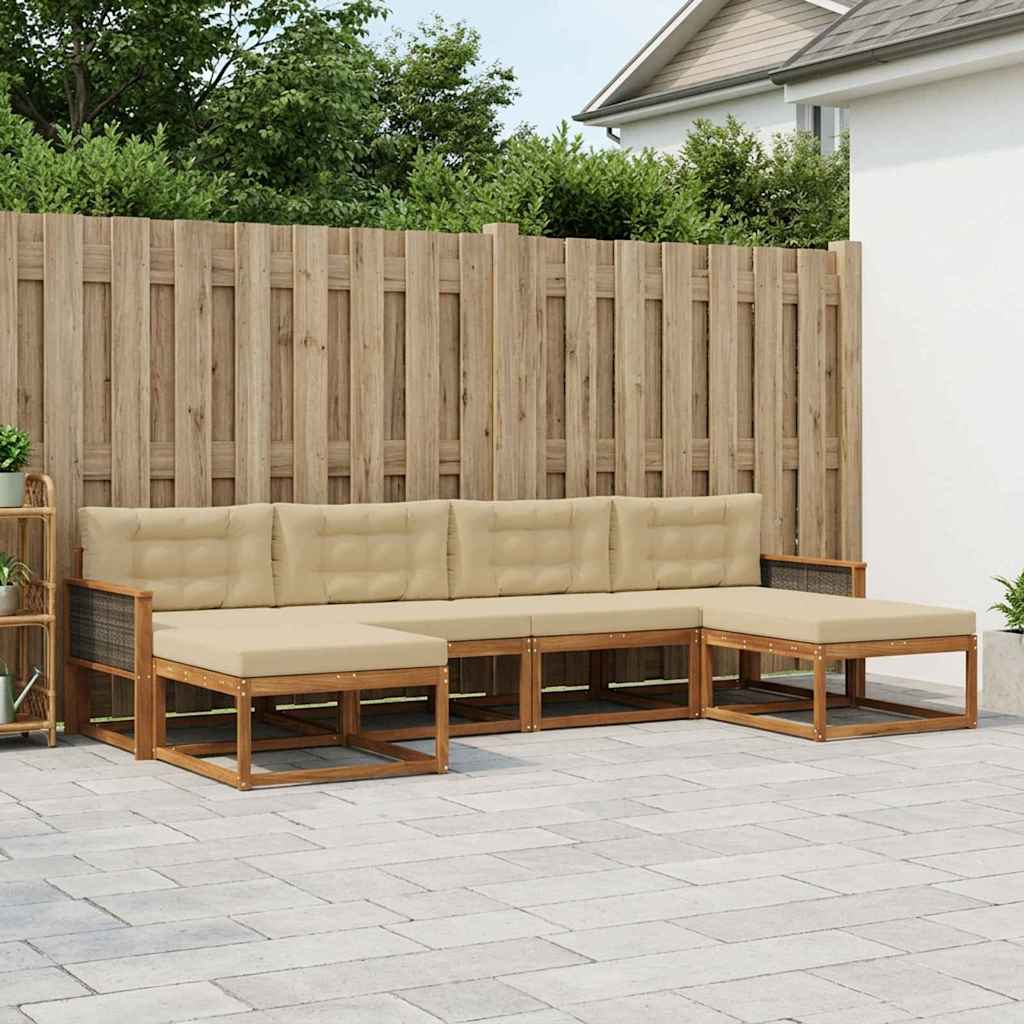 vidaXL Zestaw sof na zewnątrz z poduszką 6 pcs Naturalny i Beżowy