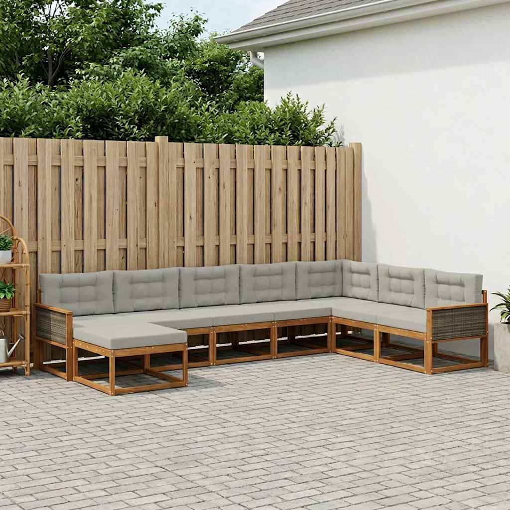 vidaXL Zestaw sof na zewnątrz z poduszką 8 pcs Naturalny i jasnoszary