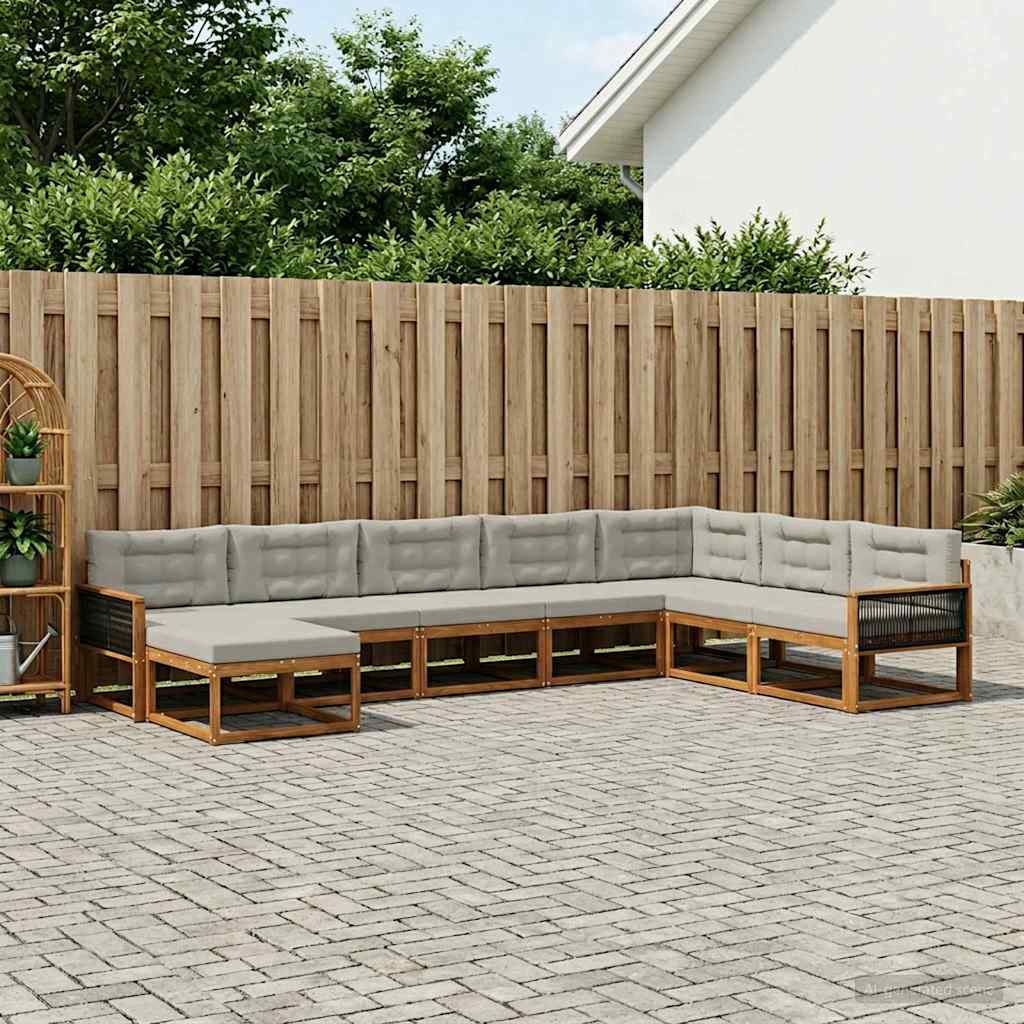 vidaXL Zestaw sof na zewnątrz z poduszką 8 pcs Naturalny i jasnoszary
