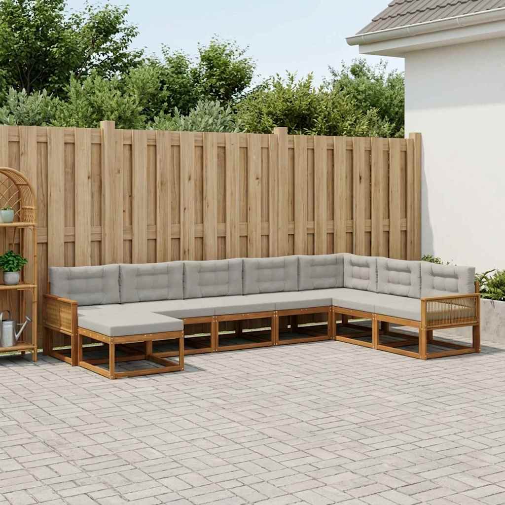 vidaXL Zestaw sof na zewnątrz z poduszką 8 pcs Naturalny i jasnoszary