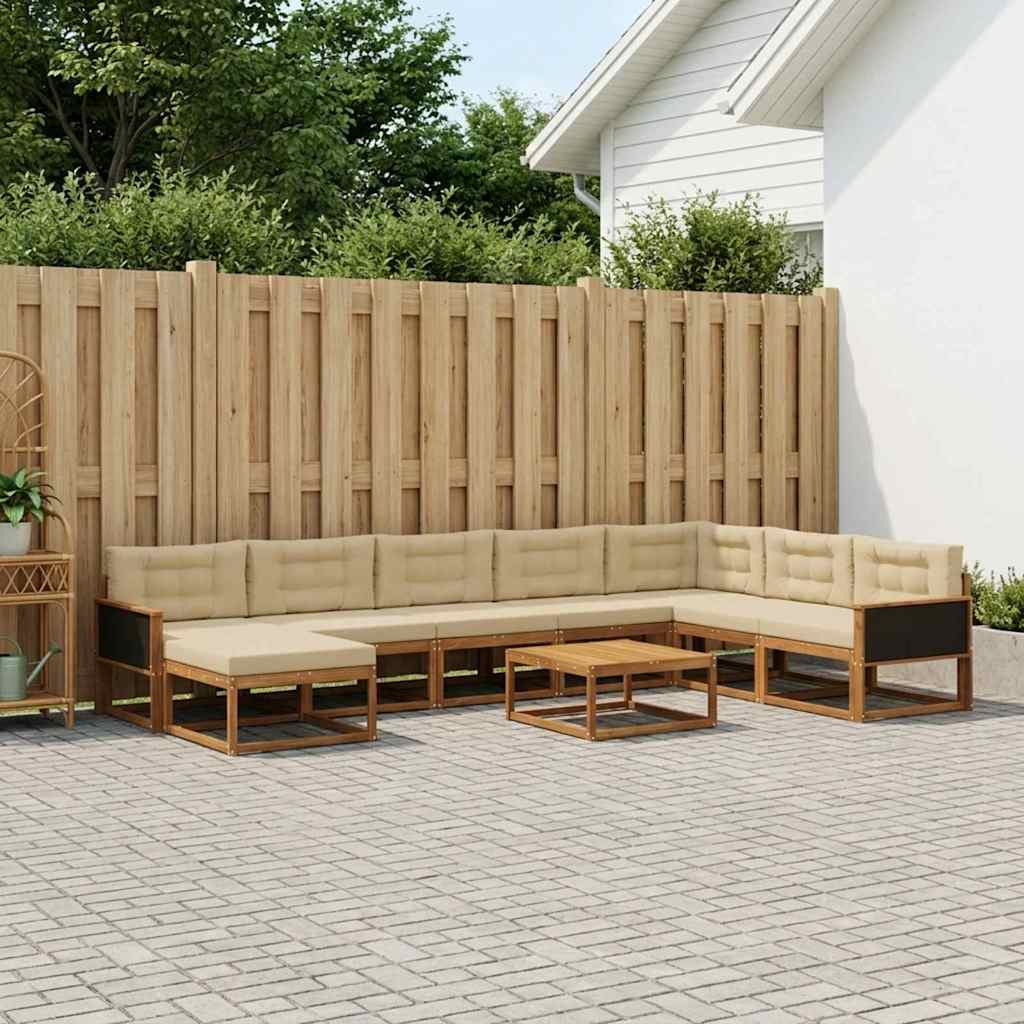 vidaXL Zestaw sof na zewnątrz z poduszką 9 pcs Naturalny i Beżowy