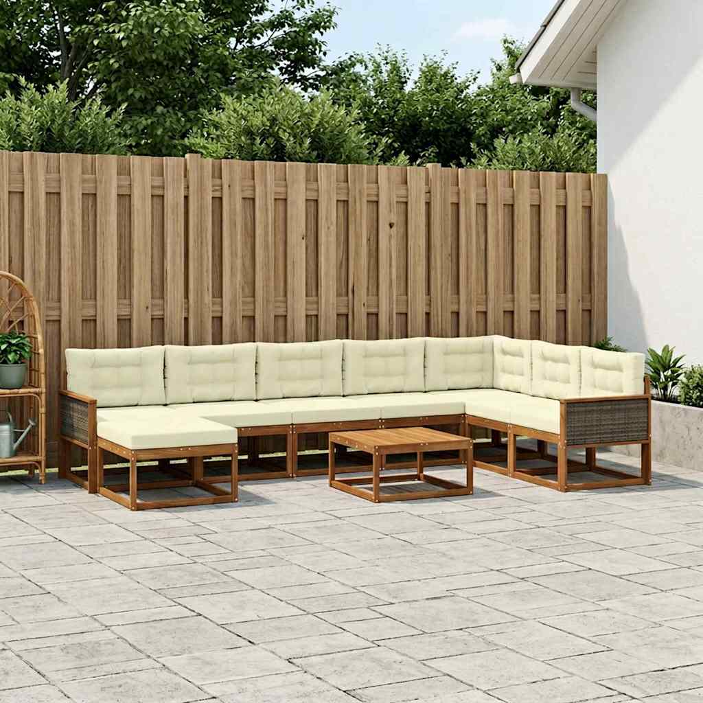 vidaXL Zestaw sof na zewnątrz z poduszką 9 pcs Naturalny i Kremowy