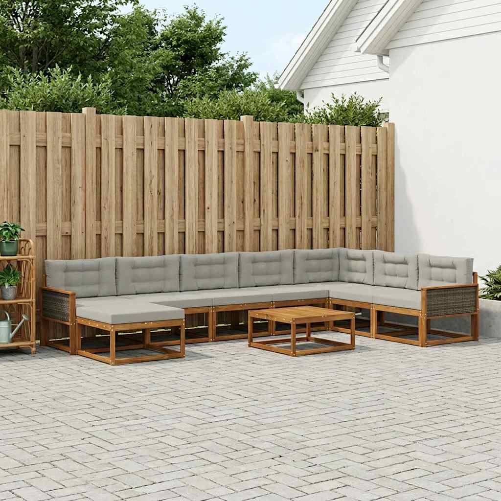 vidaXL Zestaw sof na zewnątrz z poduszką 9 pcs Naturalny i jasnoszary