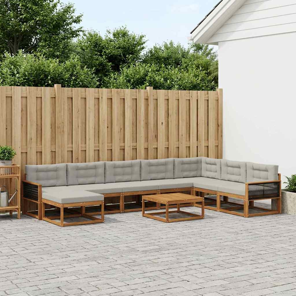 vidaXL Zestaw sof na zewnątrz z poduszką 9 pcs Naturalny i jasnoszary